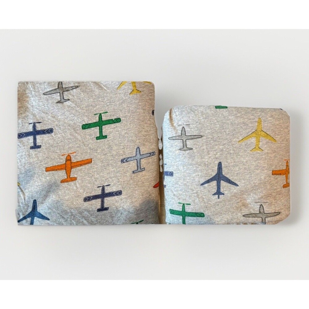 HTF PBK "IN FLIGHT" Flat Fitted Organic Soft Jersey Airplane Pilot Sheets